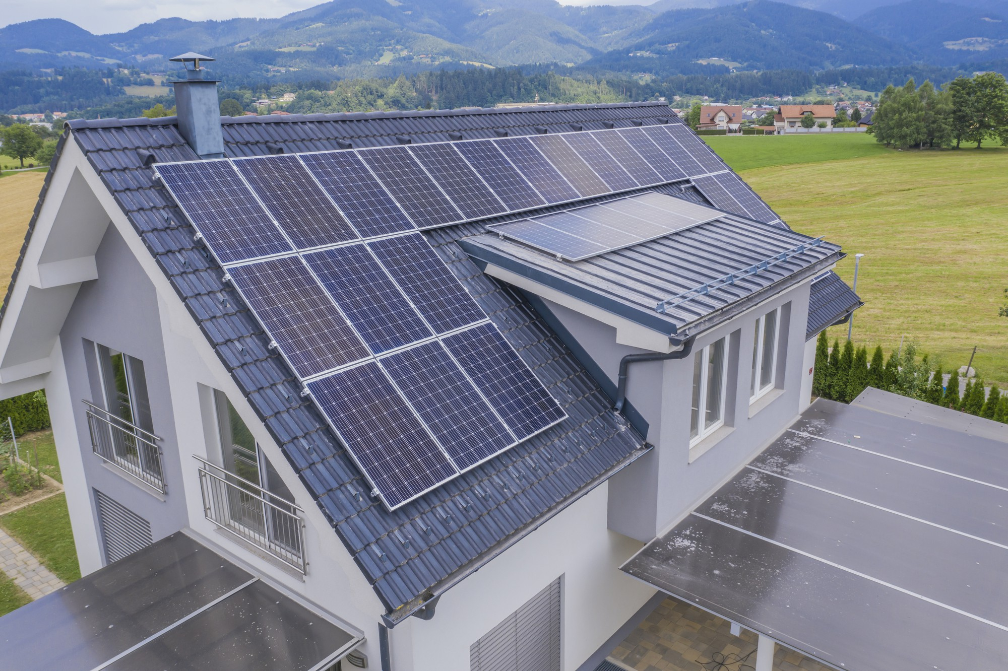 House roof with solar panels installed
